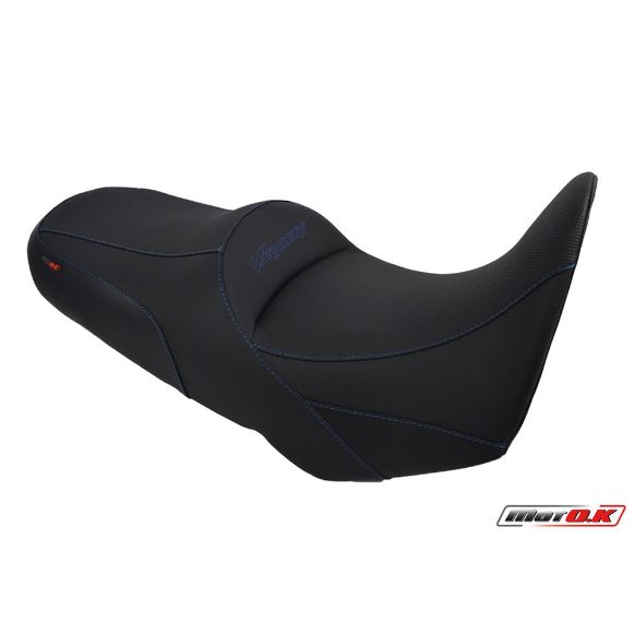 MOTO.K BLACK/BLUE COMFORT SEAT + EMBROIDERY LOGO + PROSTATE SPACE FOR HONDA VARADERO XLV-1000