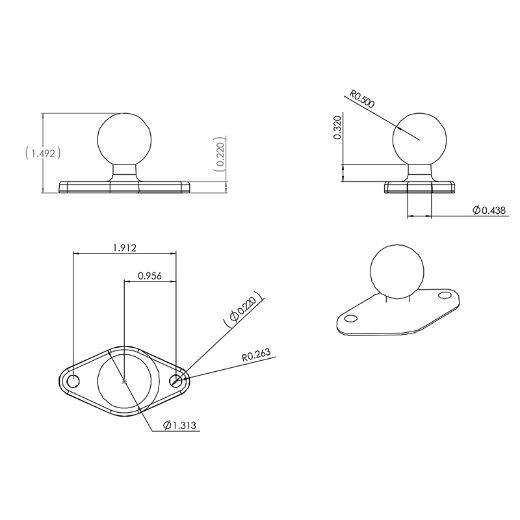 BASE UPPER  RAM MOUNT DIAMOND - ΔΙΑΜΑΝΤΙ PLASTIC BLACK