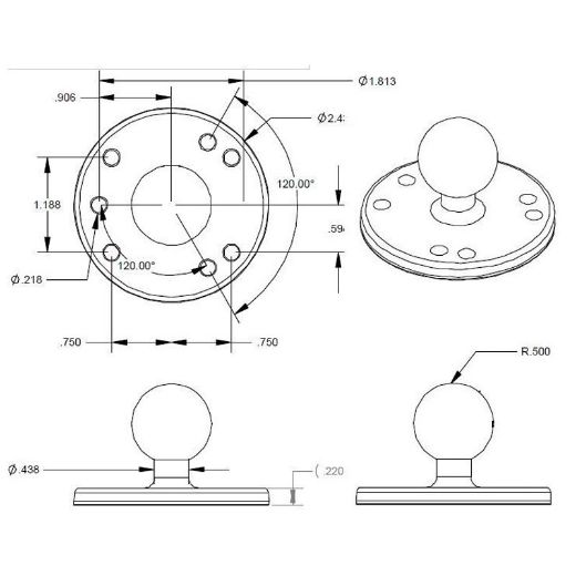 RAM MOUNT RAM-B-202U METAL ROUND BALL BASE