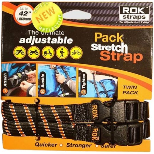 Ιμάντες Αποσκευών ROKSTRAPS STRETCH STRAP SET Ρυθμιζόμενοι Μηχανής 31-106cm x 16mm black orange