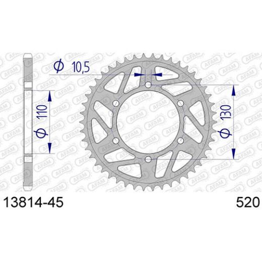 AFAM 2013814-45 SILVER REAR SPROCKET ALU 520-45 FOR YAMAHA YZF-R1 2005