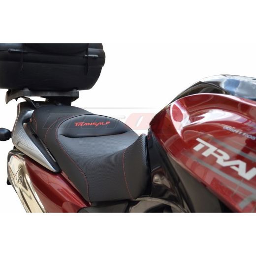 MOTO.K BLACK COMFORT SEAT + EMBROIDERY LOGO + PROSTATE SPACE FOR HONDA TRANSALP XLV-700 2008-