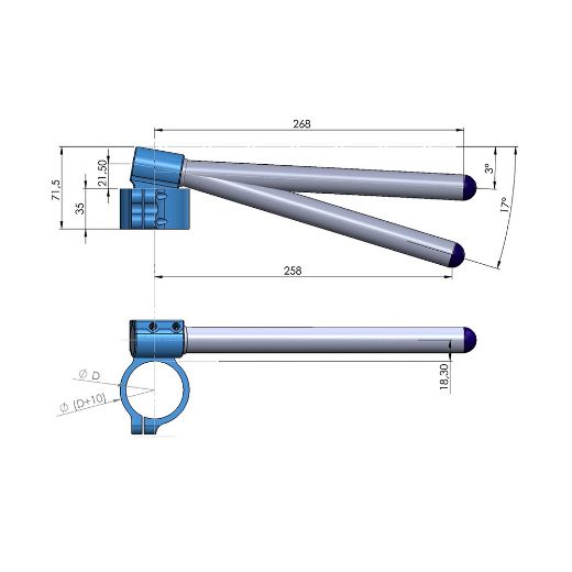 Clipons Κλιπόνς PP TUNING RAISED 50MM με λαβή ρύθμισης μαύρο_αλουμίνιο