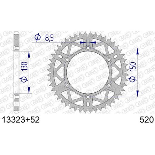 AFAM 2013323-52 SILVER REAR SPROCKET ALU FOR YAMAHA YZ125/YZ250/YZ400