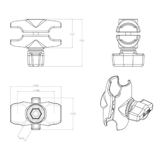 BRACKET RAM MOUNT ΚΟΝΤΟΣ ΜΕΤΑΛΛΙΚΟΣ BLACK