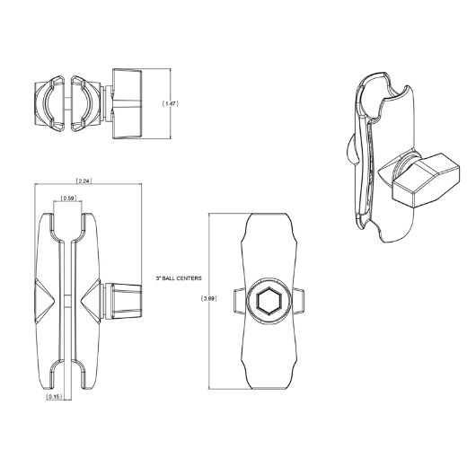 BRACKET RAM MOUNT ΜΕΣΑΙΟΣ ΜΕΤΑΛΛΙΚΟΣ BLACK